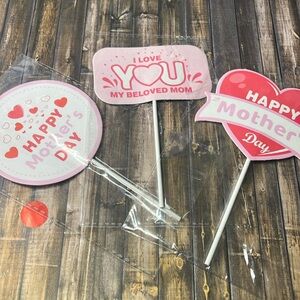5for$10 Happy Mothers Day Cake Topper Three Pack Toppers Love you Mom NWOT